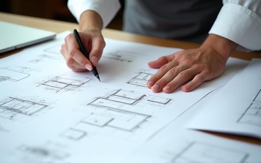 A chef reviewing menu concepts and blueprints.